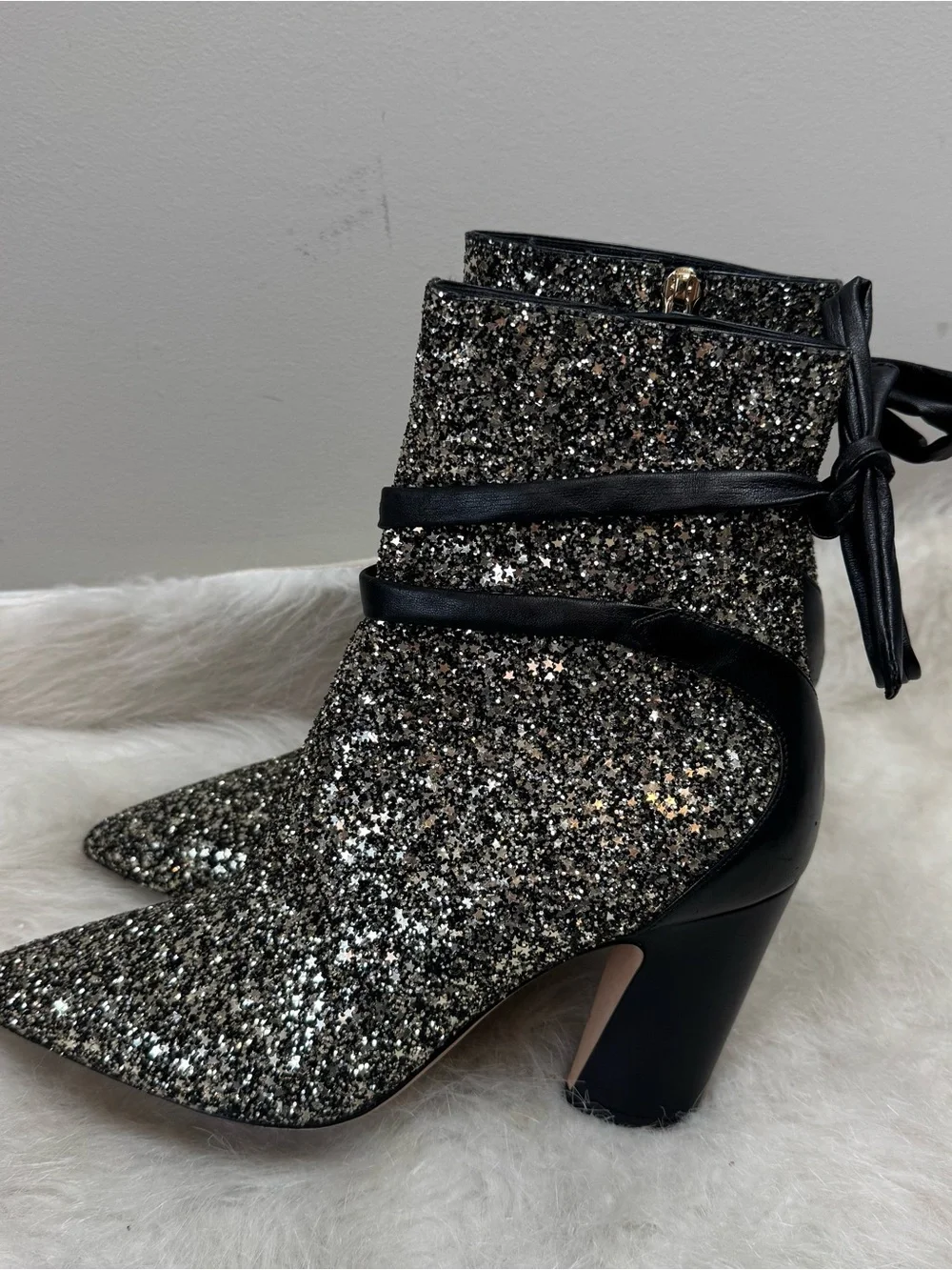 Jimmy Choo Henrietta Glitter Leather Wrap Tie Boots 39